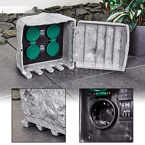 Außensteckdose Tinú, Steckdose aus Metall in steinoptik und schwarzen Kunststoff, 4er Mehrfachsteckdose für den Außenbereich mit Dämmerungssensor, max. Leistung 3680 Watt, Außensteckdose Tinú, Steckdose aus Metall in steinoptik und schwarzen Kunststoff, 4er Mehrfachsteckdose für den Außenbereich mit Dämmerungssensor, max. Leistung 3680 Watt, von HOFSTEIN