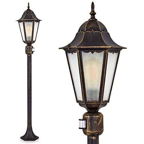 Außenleuchte Hongkong Frost m. Bewegungsmelder, Stehlampe in antikem Look, Aluguß in Schwarz/Gold m. Milchglas-Scheiben, Wegeleuchte 122cm, Retro/Vintage Gartenlampe, E27, IP44, ohne Leuchtmittel Außenleuchte Hongkong Frost m. Bewegungsmelder, Stehlampe in antikem Look, Aluguß in Schwarz/Gold m. Milchglas-Scheiben, Wegeleuchte 122cm, Retro/Vintage Gartenlampe, E27, IP44, ohne Leuchtmittel von HOFSTEIN