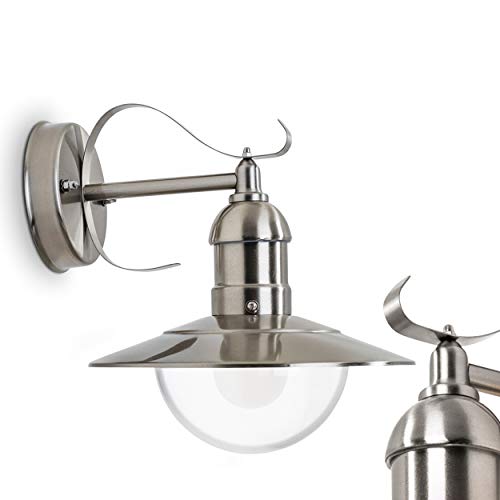 Außenwandleuchte Broni, Wandlampe abwärts in antikem Look aus Metall u. Kunststoff in Edelstahl, Wandleuchte m. E27-Fassung, Retro/Vintage Außenleuchte für Terrasse u. Hof, ohne Leuchtmittel von HOFSTEIN