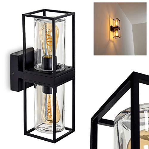 Außenlampe Palanga, Wandaußenleuchte aus Metall und Glas in schwarz, 2-flammig, 2 x E27, klassische Außenwandleuchte mit Lichteffekt für Terrasse und Fassaden im Industrial-Style, ohne Leuchtmittel von HOFSTEIN