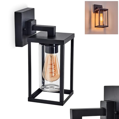 Außenwandleuchte Avete, Wandlampe im modernen Look aus Metall/Glas in Schwarz/Klar, Wandleuchte im Industrial-Design, Außenleuchte für Terrasse/Veranda, 1 x E27, ohne Leuchtmittel von HOFSTEIN