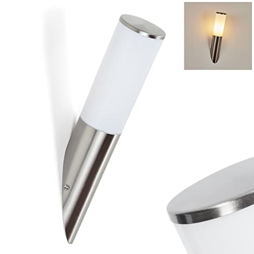 Außenwandleuchte Caserta, moderne Außenleuchte aus Metall/Kuntstoff in Nickel-matt/Weiß, Wandlampe für Terrasse/Hof/Eingangsbereich, 1 x E27-Fassung, Gartenbeleuchtung IP44, ohne Leuchtmittel von HOFSTEIN