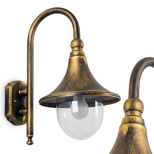 Außenwandleuchte Elgin, Wandlampe abwärts in antikem Look, Aluguß in Braun/Gold m. Kunststoff-Scheiben, Wandleuchte m. E27-Fassung, Retro/Vintage Außenleuchte für Terrasse u. Hof, ohne Leuchtmittel von HOFSTEIN