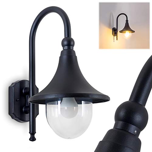 Außenwandleuchte Elgin, Wandlampe aus Aluguss in schwarz, 1-flammig, 1x E27, klassische Wandleuchte für Terrasse/Hof/Haustür, IP44, ohne Leuchtmittel von HOFSTEIN