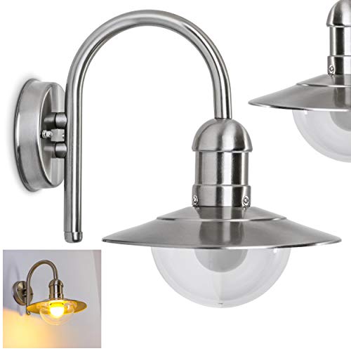 Außenwandleuchte Elima, moderne Wandlampe abwärts, Edelstahl und Kunststoff in Silber, Wandleuchte mit E27-Fassung, Außenleuchte in Bogenform für Terrasse, Veranda, Hof und Garten, ohne Leuchtmittel von HOFSTEIN