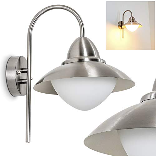 Außenwandleuchte Gielas, moderne Wandlampe abwärts aus Edelstahl und Glas, Wandleuchte 1-flammig mit E27-Fassung, max. 60 Watt, Außenleuchte in Bogenform für Terrasse, Veranda, Hof und Garten von HOFSTEIN