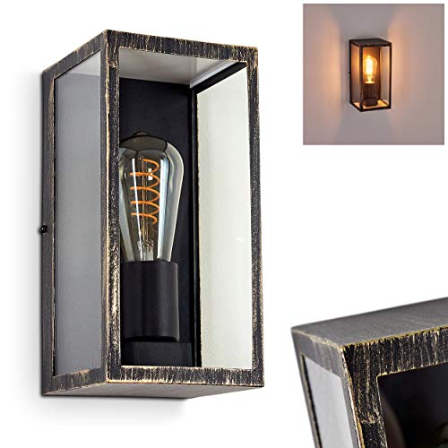 Außenwandleuchte Hamra, Wandlampe aus Metall in schwarz/gold und klaren Glas, 1-flammige Außenlampe mit Lichteffekt, 1 x E27,ohne Leuchtmittel von HOFSTEIN