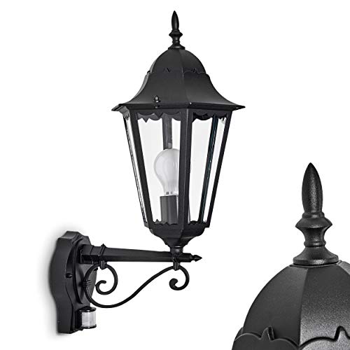 Außenwandleuchte Hongkong m. Bewegungsmelder, Wandlampe aufwärts in antikem Look, Aluguß in Schwarz matt m. Klarglas-Scheiben, Wandleuchte für Terrasse/Hof, E27, Retro/Vintage, ohne Leuchtmittel Außenwandleuchte Hongkong m. Bewegungsmelder, Wandlampe aufwärts in antikem Look, Aluguß in Schwarz matt m. Klarglas-Scheiben, Wandleuchte für Terrasse/Hof, E27, Retro/Vintage, ohne Leuchtmittel von HOFSTEIN