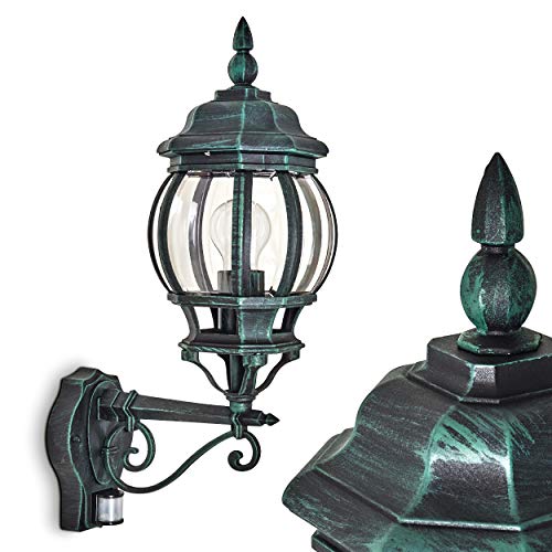Außenwandleuchte Lentua m. Bewegungsmelder, Wandlampe aufwärts in antikem Look, Aluguß in Schwarz/Grün m. Kunststoff-Scheiben, Wandleuchte für Terrasse/Hof, E27-Fassung, ohne Leuchtmittel Außenwandleuchte Lentua m. Bewegungsmelder, Wandlampe aufwärts in antikem Look, Aluguß in Schwarz/Grün m. Kunststoff-Scheiben, Wandleuchte für Terrasse/Hof, E27-Fassung, ohne Leuchtmittel von HOFSTEIN