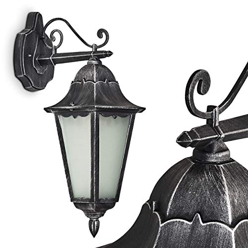 HOFSTEIN Außenwandleuchte Lignac FROST aus Metall schwarz/silber und Milchglas, Wandlampe für Außenfassade, Hof, Einfahrt, Balkon, Terrasse, ohne Leuchtmittel von HOFSTEIN