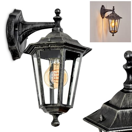 Außenwandleuchte Loria, Wandlampe abwärts in antikem Look aus Metall/Glas in Schwarz/Grau/Silberfarben/Klar, Wandleuchte im Landhaus-Stil, Außenleuchte für Terrasse, E27, ohne Leuchtmittel, IP44 von HOFSTEIN