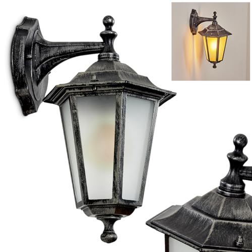 Außenwandleuchte Loria, Wandlampe abwärts in antikem Look aus Metall/Glas in Schwarz/Grau/Silberfarben/Milchglas, Wandleuchte im Landhaus-Stil, Außenleuchte für Terrasse, E27, ohne Leuchtmittel, IP44 von HOFSTEIN