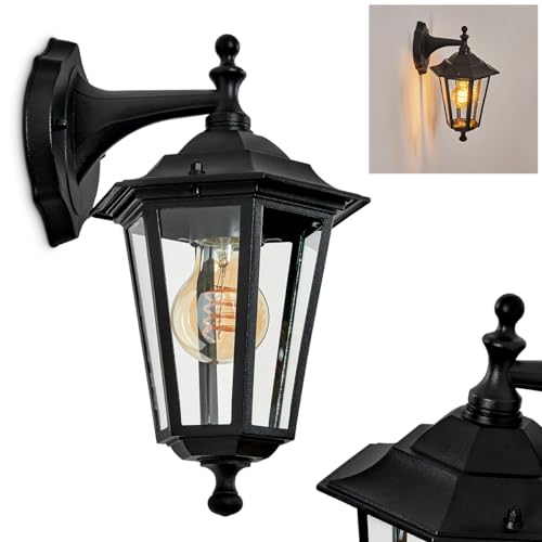 Außenwandleuchte Loria, Wandlampe abwärts in antikem Look aus Metall/Glas in Schwarz/Klar, Wandleuchte im Landhaus-Stil, Außenleuchte für Terrasse, E27, ohne Leuchtmittel, IP44 von HOFSTEIN