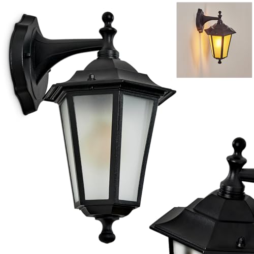 Außenwandleuchte Loria, Wandlampe abwärts in antikem Look aus Metall/Glas in Schwarz/Milchglas, Wandleuchte im klassischen Landhaus-Stil, Außenleuchte für Terrasse, E27, ohne Leuchtmittel, IP44 von HOFSTEIN