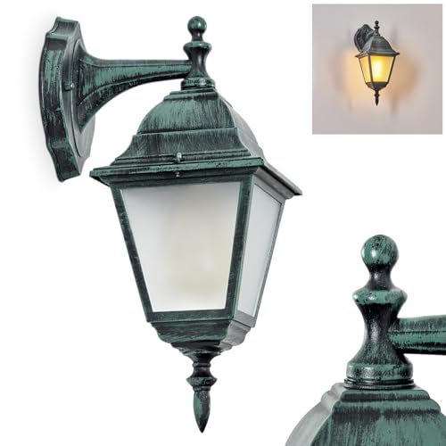 Außenwandleuchte Naofe, Wandlampe abwärts in antikem Look aus Metall/Glas in Schwarz-Grün/Milchglas, Wandleuchte im klassischen Landhaus-Stil, Außenleuchte für Terrasse, E27, ohne Leuchtmittel, IP44 Außenwandleuchte Naofe, Wandlampe abwärts in antikem Look aus Metall/Glas in Schwarz-Grün/Milchglas, Wandleuchte im klassischen Landhaus-Stil, Außenleuchte für Terrasse, E27, ohne Leuchtmittel, IP44 von HOFSTEIN