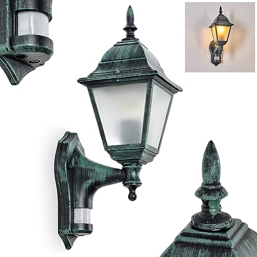 Außenwandleuchte Naofe, Wandlampe mit Bewegungsmelder in antikem Look aus Metall/Glas in Schwarz-Grün/Milchglas, Wandleuchte im Retro/Vintage Design, Außenleuchte für Terrasse, E27, ohne Leuchtmittel Außenwandleuchte Naofe, Wandlampe mit Bewegungsmelder in antikem Look aus Metall/Glas in Schwarz-Grün/Milchglas, Wandleuchte im Retro/Vintage Design, Außenleuchte für Terrasse, E27, ohne Leuchtmittel von HOFSTEIN