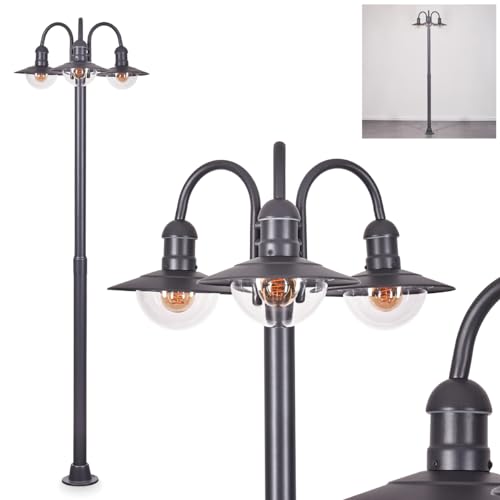 Außenwegeleuchte Elima, Wegeleuchte aus Metall/Milchglas in Anthrazit/Klar, Kandelaber 3-flammig in antikem Look, Höhe 200 cm, Gartenbeleuchtung IP44, 3 x E27, ohne Leuchtmittel von HOFSTEIN