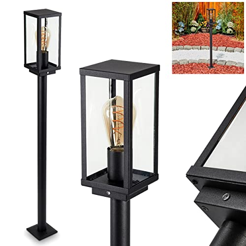 Außenwegeleuchte Lapa, moderne Sockelleuchte aus Metall/Glas in Schwarz/Klar, Wegeleuchte 100 cm m. Dämmerungssensor (Ein-/Ausschalter), Gartenlampe m. E27 max. 60 Watt, Gartenbeleuchtung IP54 von HOFSTEIN