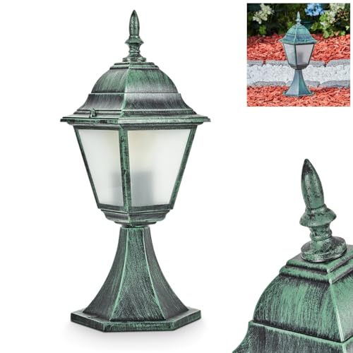 Außenwegeleuchte Naofe, Sockelleuchte aus Metall/Glas in Schwarz-Grün/Milchglas, Wegeleuchte in antikem Look, 40 cm, Gartenlampe, Gartenbeleuchtung IP44, 1 x E27, ohne Leuchtmittel von HOFSTEIN