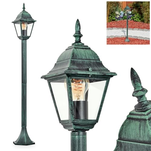 Außenwegeleuchte Naofe, Wegeleuchte aus Metall/Glas in Schwarz-Grün/Klar, Sockelleuchte in antikem Look, Höhe 104 cm, Gartenlampe, Gartenbeleuchtung IP44, 1 x E27, ohne Leuchtmittel von HOFSTEIN