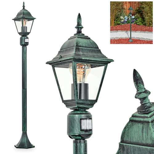 Außenwegeleuchte Naofe, Wegeleuchte mit Bewegungsmelder aus Metall/Glas in Schwarz-Grün/Klar, Außenleuchte in antikem Look, 116 cm, Gartenlampe, Gartenbeleuchtung IP44, 1 x E27, ohne Leuchtmittel von HOFSTEIN