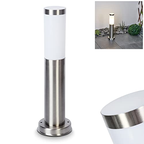 Außenwegeleuchte Sessa, moderne Sockelleuchte aus Metall/Kunststoff in Nickel-matt/Weiß, Wegeleuchte 45,5 cm, Gartenlampe m. E27, Gartenbeleuchtung IP44, ohne Leuchtmittel von HOFSTEIN