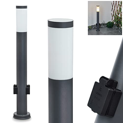 Außenwegeleuchte Sessa mit 2 Steckdosen, moderne Sockelleuchte aus Metall/Kunststoff in Anthrazit/Weiß, Wegeleuchte 80 cm, Gartenlampe m. E27, Gartenbeleuchtung IP44, ohne Leuchtmittel von HOFSTEIN