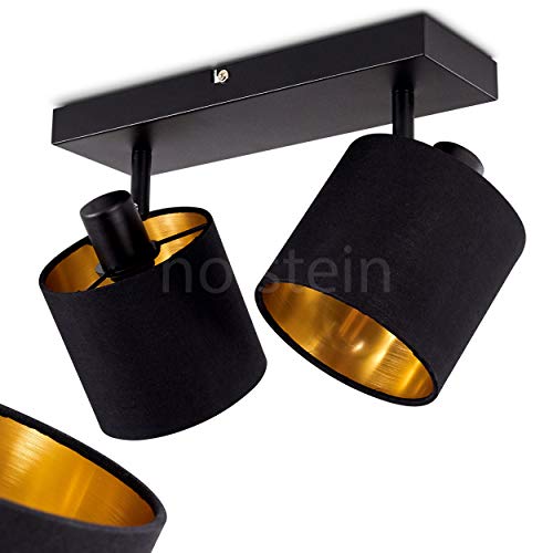 HOFSTEIN Deckenleuchte Alsen, Deckenlampe aus Metall/Stoff in Schwarz/Gold, 2-flammig, mit verstellbaren Strahlern, 2 x E14, Spot mit Stoff-Schirmen im Retro/Vintage Design, ohne Leuchtmittel von HOFSTEIN