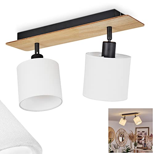 HOFSTEIN Deckenleuchte Alsen, moderne Deckenlampe aus Holz/Metall/Stoff in Hellbraun/Schwarz/Weiß, Leuchte im skandinavischen Design mit verstellbaren Schirmen, 2-flammig, 2 x E14, ohne Leuchtmittel von HOFSTEIN