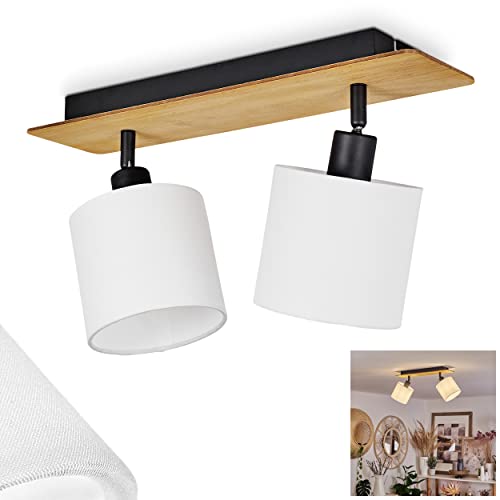 Deckenleuchte Alsen, moderne Deckenlampe aus Holz/Metall/Stoff in Natur/Schwarz/Weiß, Leuchte im skandinavischen Design mit verstellbaren Schirmen, 2-flammig, 2 x E14, ohne Leuchtmittel von HOFSTEIN