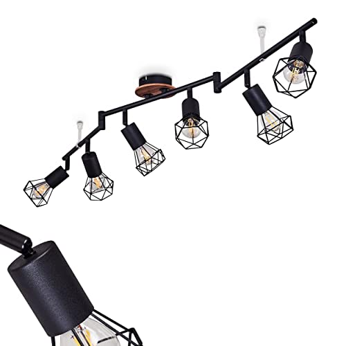 Deckenleuchte Baripada, 6-flammige Deckenlampe aus Metall/Holz in Schwarz/Braun, Leuchte im modernen Design m. verstellbaren Gitterschirmen, 6 x E14-Fassung, mit Lichteffekt, ohne Leuchtmittel von HOFSTEIN