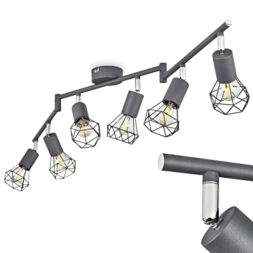Deckenleuchte Baripada, Deckenlampe im Industrial Design, Metall in Anthrazit/Chromfarben, moderne Leuchte m. verstellbaren Schirmen in Gitter-Optik u. Lichteffekt, 6-flammig, E14, ohne Leuchtmittel von HOFSTEIN