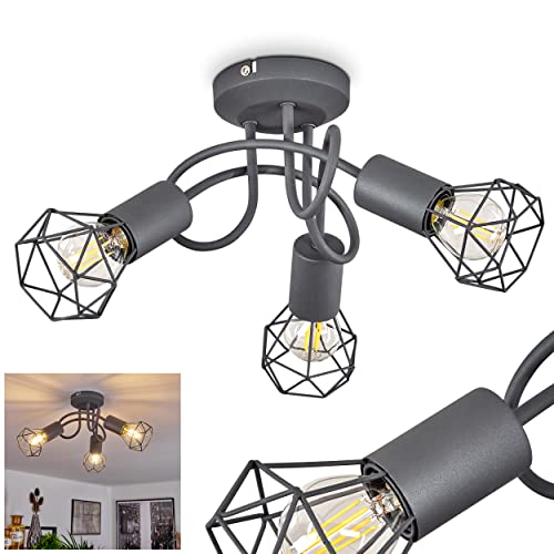 Deckenleuchte Baripada, runde Deckenlampe im Industrial Design aus Metall in Anthrazit, moderne Leuchte mit Schirmen in Gitter-Optik u. Lichteffekt, 3-flammig, 3 x E14-Fassung, ohne Leuchtmittel Deckenleuchte Baripada, runde Deckenlampe im Industrial Design aus Metall in Anthrazit, moderne Leuchte mit Schirmen in Gitter-Optik u. Lichteffekt, 3-flammig, 3 x E14-Fassung, ohne Leuchtmittel von HOFSTEIN
