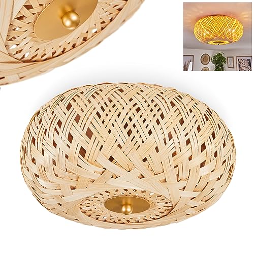 Deckenleuchte Bauro, moderne Deckenlampe aus Metall/Rattan in Messingfarben/Natur, Deckenleuchte im Boho-Design mit tollem Lichteffekt an der Decke, Ø 30 cm, 2-flammig, 2 x E27, ohne Leuchtmittel von HOFSTEIN