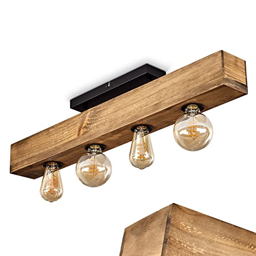 Deckenleuchte Berat, längliche Deckenlampe aus Metall/Holz in Schwarz/Dunkelbraun, moderne Leuchte mit Holzbalken, 4-flammig, 4 x E27, ohne Leuchtmittel von HOFSTEIN