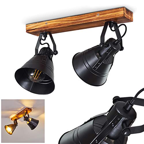 Deckenleuchte Berkeley, verstellbare Deckenlampe aus Metall/Holz in Schwarz/Braun, 2-flammig, Lampenschirme dreh- u. schwenkbar, 2 x E27-Fassung, Spot im Retro Design, ohne Leuchtmittel von HOFSTEIN