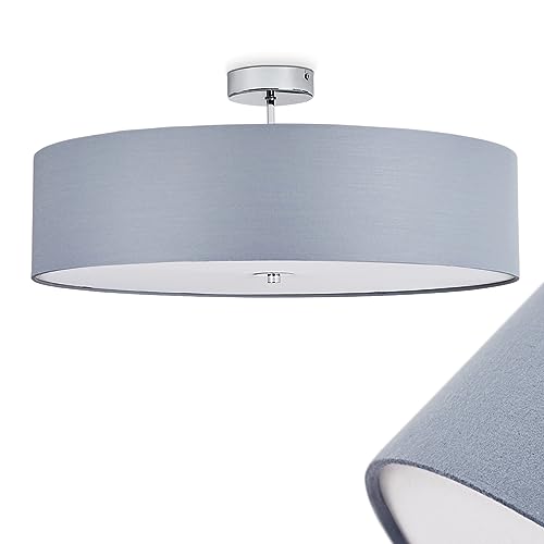 Deckenleuchte Foggia, moderne Deckenlampe aus Metall/Stoff in Chromfarben/Grau/Weiß, Leuchte im skandinavischen Design mit rundem Schirm aus Stoff (Ø 60 cm), 3-flammig, 3 x E27, ohne Leuchtmittel von HOFSTEIN