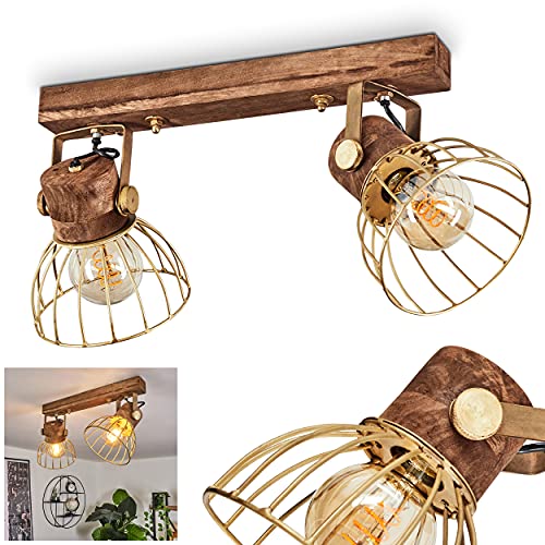 Deckenleuchte Grunnfjord, moderne Deckenlampe aus Metall/Holz in Gold/Natur, Leuchte im Vintage Design mit Lichteffekt, mit verstellbaren Strahlern, 2-flammig, 2 x E27-Fassung, ohne Leuchtmittel Deckenleuchte Grunnfjord, moderne Deckenlampe aus Metall/Holz in Gold/Natur, Leuchte im Vintage Design mit Lichteffekt, mit verstellbaren Strahlern, 2-flammig, 2 x E27-Fassung, ohne Leuchtmittel von HOFSTEIN