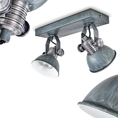 Deckenleuchte Gudo, dimmbare Deckenlampe aus Metall in Grau/Weiß, 2-flammig, Lampenschirm dreh- u. schwenkbar, 2 x GU10-Fassung, Spot im Retro-Design, ohne Leuchtmittel von HOFSTEIN