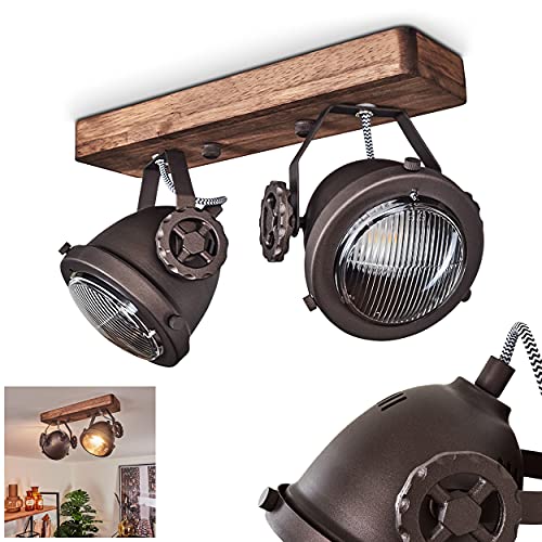 Deckenleuchte Herford, 2-flammige Zimmerlampe in Metall und Holz in Braun mit Glasschirm, Spots sind dreh- und schwenkbar, 2 x GU10, ohne Leuchtmittel Deckenleuchte Herford, 2-flammige Zimmerlampe in Metall und Holz in Braun mit Glasschirm, Spots sind dreh- und schwenkbar, 2 x GU10, ohne Leuchtmittel von HOFSTEIN