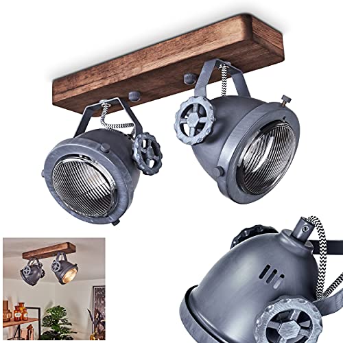 Deckenleuchte Herford, 2-flammige Zimmerlampe in Metall und Holz in Braun und Grau mit Glasschirm, Spots sind dreh- und schwenkbar, 2 x GU10, ohne Leuchtmittel Deckenleuchte Herford, 2-flammige Zimmerlampe in Metall und Holz in Braun und Grau mit Glasschirm, Spots sind dreh- und schwenkbar, 2 x GU10, ohne Leuchtmittel von HOFSTEIN