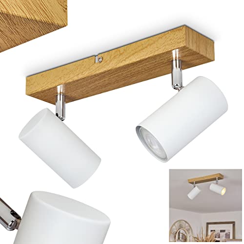 HOFSTEIN Deckenleuchte Javel, Deckenlampe aus Metall in Holzoptik/Chrom/Weiß, 2-flammig, 2 x GU10, ohne Leuchtmittel, Moderne Lampe mit 2 verstellbaren Spots von HOFSTEIN