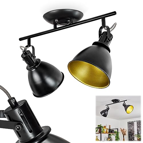 Deckenleuchte Koppom, Deckenlampe aus Metall in Schwarz/Gold, 2-flammig, mit verstellbaren Strahlern, 2 x E14-Fassung, Spot im Retro/Vintage Design, ohne Leuchtmittel von HOFSTEIN