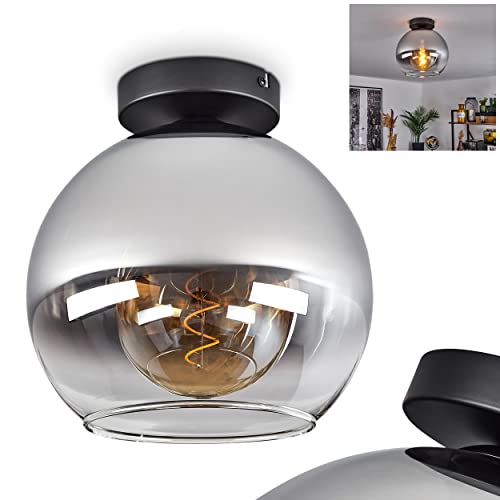 Deckenleuchte Koyoto, moderne Deckenlampe aus Metall/Glas in Schwarz/Chromfarben/Klar, 1-flammige Leuchte im Retro/Vintage-Design mit Schirm aus Glas (Ø 25 cm), 1 x E27, ohne Leuchtmittel von HOFSTEIN