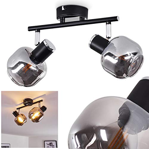 Deckenleuchte Lexington, Deckenlampe aus Metall/Glas in Schwarz/Chrom/Rauchglas, 2-flammig mit verstellbaren Strahlern, 2 x E14-Fassung, Deckenspot im Retro-Design, ohne Leuchtmittel von HOFSTEIN