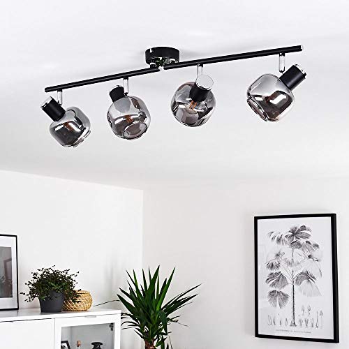 Deckenleuchte Lexington, Deckenlampe aus Metall/Glas in Schwarz/Chrom/Rauchglas, 4-flammig mit verstellbaren Strahlern, 4 x E14-Fassung, Deckenspot im Retro-Design, ohne Leuchtmittel von HOFSTEIN