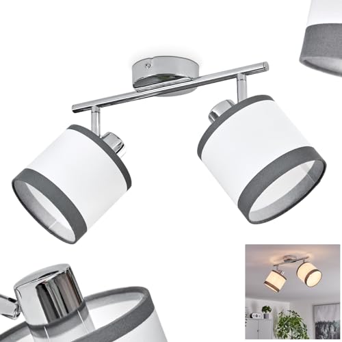 Deckenleuchte Lohobe, moderne Deckenlampe aus Metall/Stoff in Chromfarben/Weiß/Anthrazit, Leuchte mit verstellbaren Schirmen aus Stoff (Ø 12 cm), 2-flammig, 2 x E14, ohne Leuchtmittel von HOFSTEIN