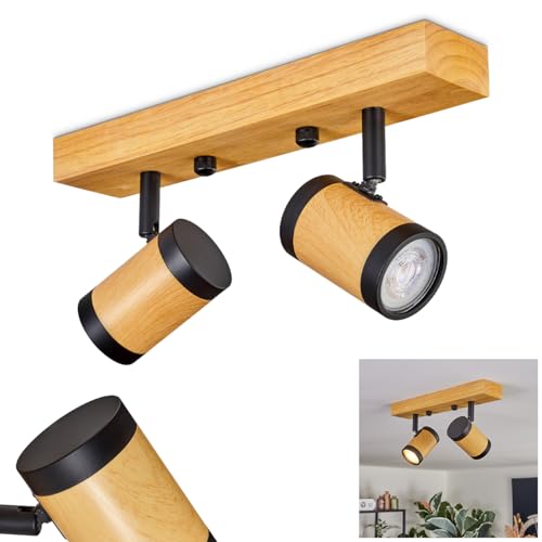 Deckenleuchte Martim, moderne Deckenlampe aus Holz/Metall in Natur/Schwarz, Leuchte 2-flammig im skandinavischen Design mit verstellbaren Strahlern, 2 x GU10, ohne Leuchtmittel von HOFSTEIN