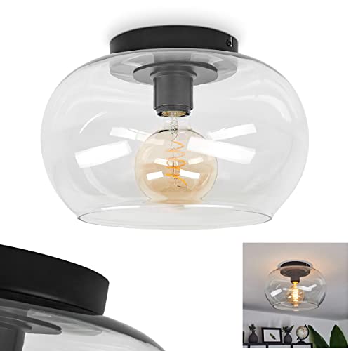 HOFSTEIN Deckenleuchte Molloy, moderne Deckenlampe aus Metall/Glas in Schwarz/Klar, 1-flammige Leuchte im Retro/Vintage-Design mit Schirm aus Glas (Ø 31 cm), 1 x E27, ohne Leuchtmittel von HOFSTEIN