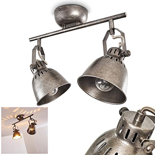 HOFSTEIN Deckenleuchte Nanlia, Deckenlampe aus Metall in Silber/Grau, 2-flammig, mit verstellbaren Strahlern, 2 x E14-Fassung, Deckenstrahler im Retro/Vintage Design, ohne Leuchtmittel von HOFSTEIN